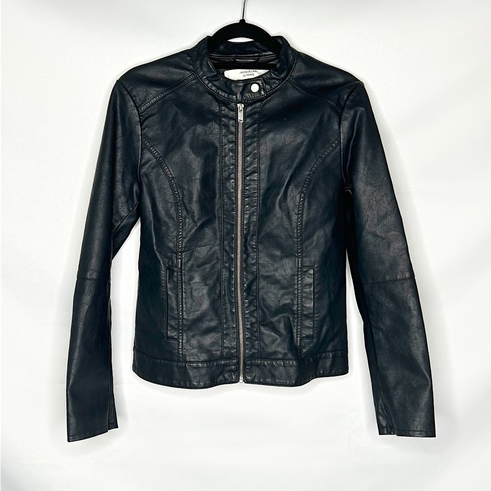 Jacqueline de Yong Vegan Biker Leather Jacket size 40